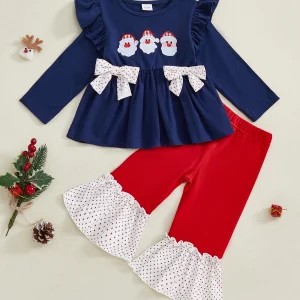 Girls Christmas Outfits Red Plaid Ruffle Sleeve Set