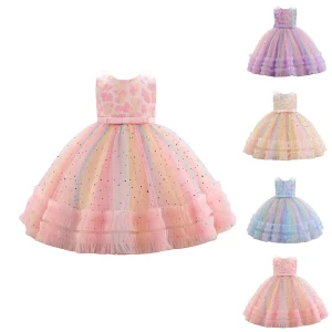 Summer Girls Mermaid Rainbow Sleeveless Princess Dress