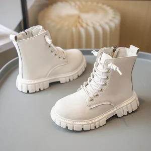 Spring Girls Ankle Boots School Kids Leather white