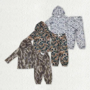 Wholesale Baby Boy Kids Camo Outfit Toddler Long Sleeves Hoodie Shirt Pullover Pockets Pants Children Infant Hooded Set Clothing