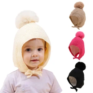 Autumn Winter Knitted Hat for Girls Boys with Earmuffs