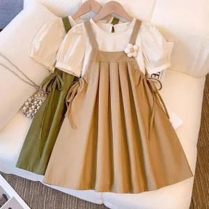 Summer Suspender Skirt 2Pic Flower 3-14 Years Party Dresses